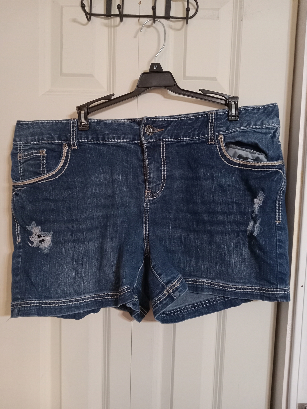 Maurices Distressed Dark Blue Denim Jean Shorts
